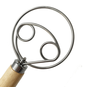 13 Inch Bread Dough Whisk,Double Eyes Stainless Steel Danish Dough Whisk, Egg Beater with Wooden Handle,